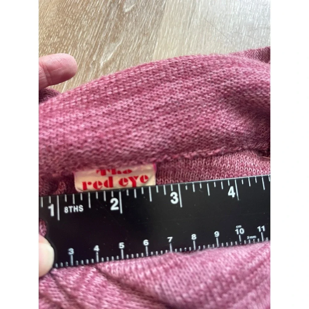 Vintage Women's Red Eye Collar V-neck Raspberry Pink Purple Long Sleeve Shirt